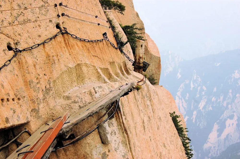 Dangerous,Walkway,Via,Ferrataat,Top,Of,Holy,Mount,Hua,Shan